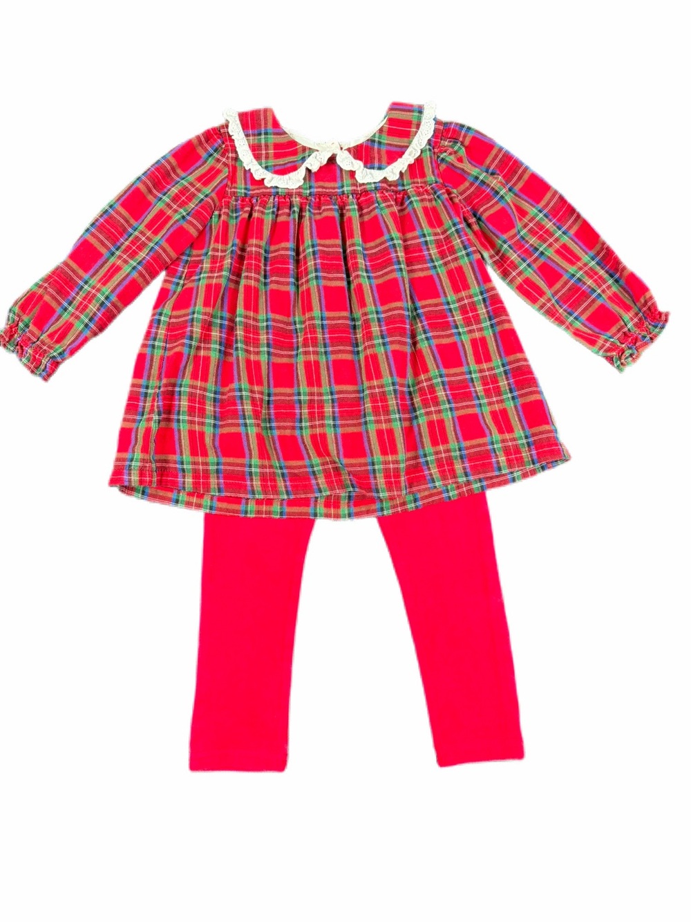 CECIL and LOU Red Plaid Collared Top with Matching Leggings - 4T